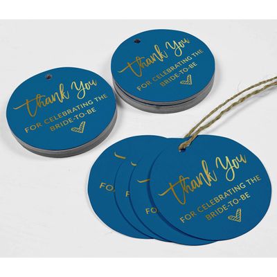 Etiquetas de Papel 'Obrigado por Celebrar a Noiva' para Lembrancinhas de Chá de Noiva com Foil Metalizado para Pendurar - Inkdotpot 100 Etiquetas Metalizadas / Azul - Prata