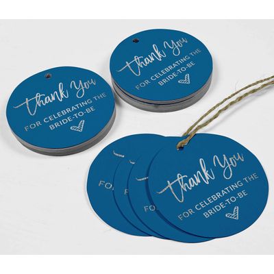 Etiquetas de Papel 'Obrigado por Celebrar a Noiva' para Lembrancinhas de Chá de Noiva com Foil Metalizado para Pendurar - Inkdotpot 100 Etiquetas Metalizadas / Azul - Prata