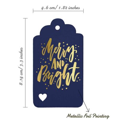 Etiquetas Pendentes Metalizadas para Garrafas de Natal 'Feliz e Brilhante' - Inkdotpot 100 Etiquetas Metalizadas / Azul - Ouro Rosé