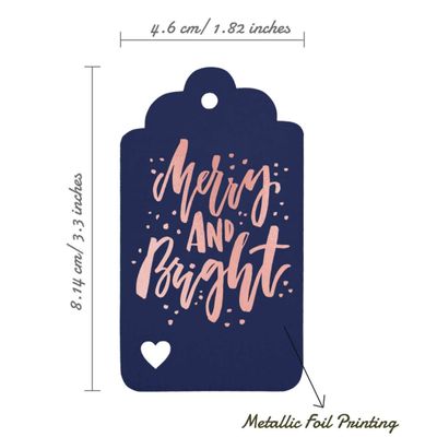 Etiquetas Pendentes Metalizadas para Garrafas de Natal 'Feliz e Brilhante' - Inkdotpot 100 Etiquetas Metalizadas / Azul - Ouro Rosé