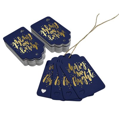Etiquetas Pendentes Metalizadas para Garrafas de Natal 'Feliz e Brilhante' - Inkdotpot 100 Etiquetas Metalizadas / Azul - Ouro Rosé