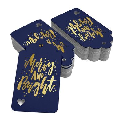 Etiquetas Pendentes Metalizadas para Garrafas de Natal 'Feliz e Brilhante' - Inkdotpot 100 Etiquetas Metalizadas / Azul - Ouro Rosé