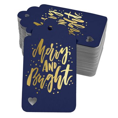 Etiquetas Pendentes Metalizadas para Garrafas de Natal 'Feliz e Brilhante' - Inkdotpot 100 Etiquetas Metalizadas / Azul - Ouro Rosé