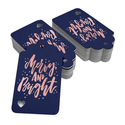 Etiquetas Pendentes Metalizadas para Garrafas de Natal 'Feliz e Brilhante' - Inkdotpot 100 Etiquetas Metalizadas / Azul - Ouro Rosé