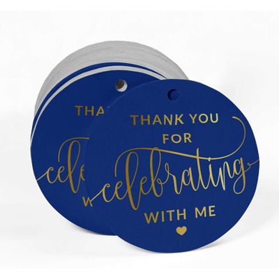 Tag para Garrafa 'Obrigado por Celebrar Comigo' Aniversário, Tag Pendurar Metalizado para Lembrancinha - Inkdotpot 50 Etiquetas Metalizadas / Marrom - Prata