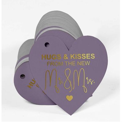Etiqueta de Papel para Lembrancinha de Casamento 'Abraços e Beijos' com Foil para Artesanato - Inkdotpot 50 Etiquetas Metalizadas / Roxo - Prata