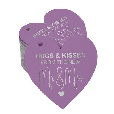 Etiqueta de Papel para Lembrancinha de Casamento 'Abraços e Beijos' com Foil para Artesanato - Inkdotpot 50 Etiquetas Metalizadas / Roxo - Prata