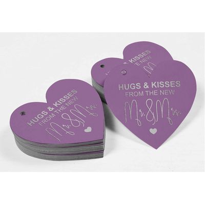 Etiqueta de Papel para Lembrancinha de Casamento 'Abraços e Beijos' com Foil para Artesanato - Inkdotpot 50 Etiquetas Metalizadas / Roxo - Prata