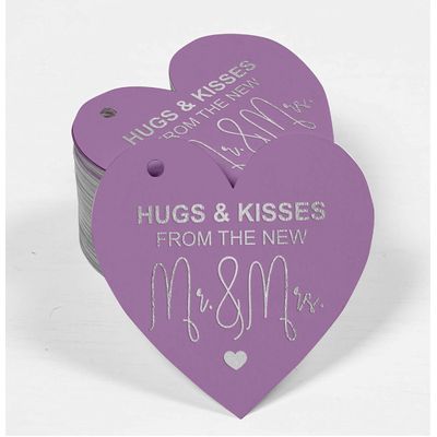 Etiqueta de Papel para Lembrancinha de Casamento 'Abraços e Beijos' com Foil para Artesanato - Inkdotpot 50 Etiquetas Metalizadas / Roxo - Prata