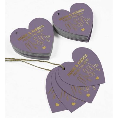 Etiqueta de Papel para Lembrancinha de Casamento 'Abraços e Beijos' com Foil para Artesanato - Inkdotpot 50 Etiquetas Metalizadas / Roxo - Prata