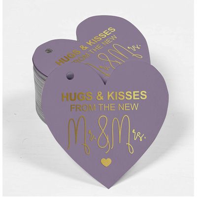 Etiqueta de Papel para Lembrancinha de Casamento 'Abraços e Beijos' com Foil para Artesanato - Inkdotpot 50 Etiquetas Metalizadas / Roxo - Prata