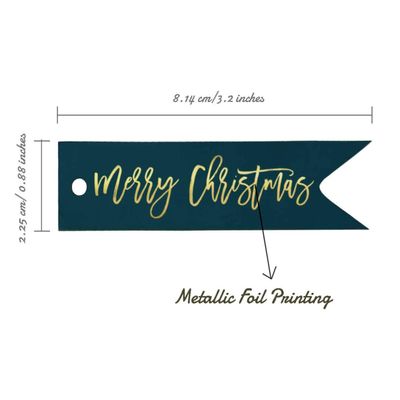 Etiquetas de Papel para Lembrancinhas 'Merry Christmas' com Folha Metalizada para Pendurar - Inkdotpot 50 Etiquetas Metalizadas / Azul - Dourado