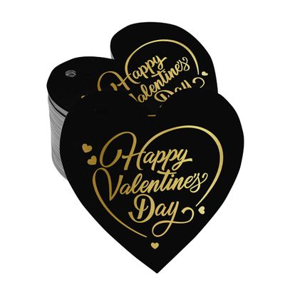 Etiquetas Pendentes Metalizadas para Garrafa 'Feliz Dia dos Namorados' para Lembrancinhas - Inkdotpot 100 Etiquetas Metalizadas / Preto - Dourado