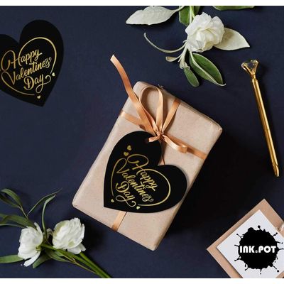 Etiquetas Pendentes Metalizadas para Garrafa 'Feliz Dia dos Namorados' para Lembrancinhas - Inkdotpot 100 Etiquetas Metalizadas / Preto - Dourado