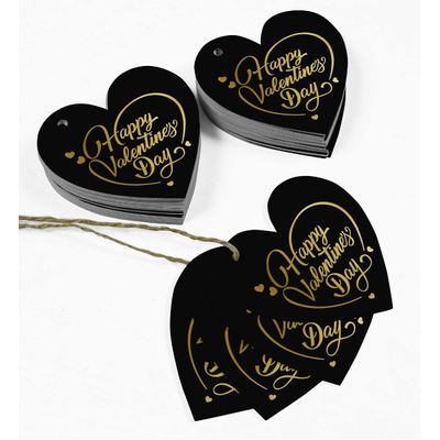 Etiquetas Pendentes Metalizadas para Garrafa 'Feliz Dia dos Namorados' para Lembrancinhas - Inkdotpot 100 Etiquetas Metalizadas / Preto - Dourado