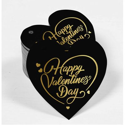 Etiquetas Pendentes Metalizadas para Garrafa 'Feliz Dia dos Namorados' para Lembrancinhas - Inkdotpot 100 Etiquetas Metalizadas / Preto - Dourado