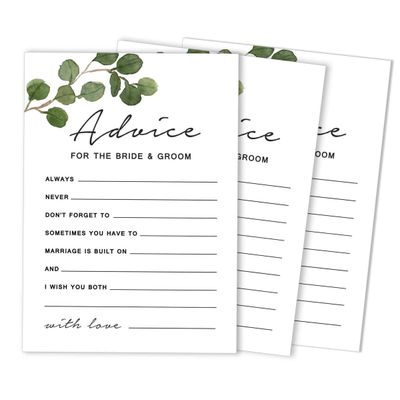 Pacote com 50 Cartões Greenery com Conselhos e Votos para a Noiva e o Noivo, Atividade de Jogo Sr. e Sra. 13x18 cm - Inkdotpot 12,7 Cm × 17,78 Cm / Branco