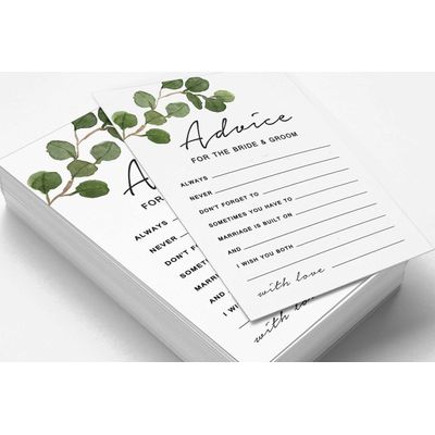 Pacote com 50 Cartões Greenery com Conselhos e Votos para a Noiva e o Noivo, Atividade de Jogo Sr. e Sra. 13x18 cm - Inkdotpot 12,7 Cm × 17,78 Cm / Branco