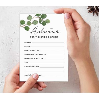 Pacote com 50 Cartões Greenery com Conselhos e Votos para a Noiva e o Noivo, Atividade de Jogo Sr. e Sra. 13x18 cm - Inkdotpot 12,7 Cm × 17,78 Cm / Branco