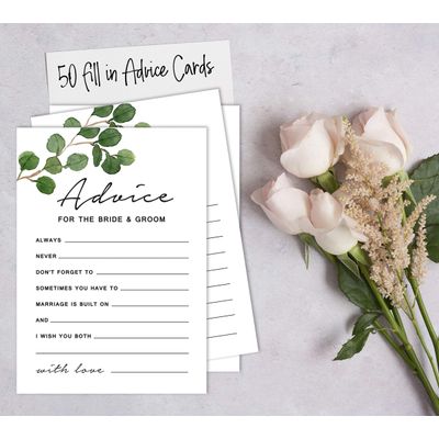 Pacote com 50 Cartões Greenery com Conselhos e Votos para a Noiva e o Noivo, Atividade de Jogo Sr. e Sra. 13x18 cm - Inkdotpot 12,7 Cm × 17,78 Cm / Branco