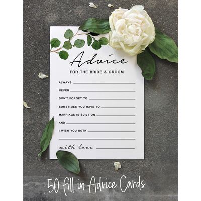 Pacote com 50 Cartões Greenery com Conselhos e Votos para a Noiva e o Noivo, Atividade de Jogo Sr. e Sra. 13x18 cm - Inkdotpot 12,7 Cm × 17,78 Cm / Branco