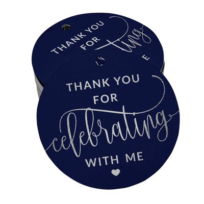 Etiqueta para Garrafa de Aniversário 'Obrigado por Comemorar Comigo' em Papel Metalizado para Lembrancinhas - Inkdotpot 100 Etiquetas Metalizadas / Azul - Prata
