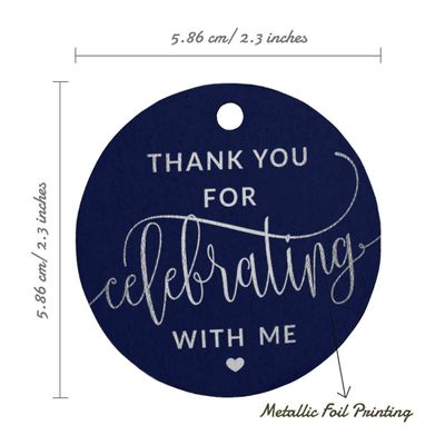Etiqueta para Garrafa de Aniversário 'Obrigado por Comemorar Comigo' em Papel Metalizado para Lembrancinhas - Inkdotpot 100 Etiquetas Metalizadas / Azul - Prata
