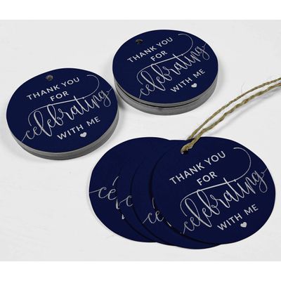Etiqueta para Garrafa de Aniversário 'Obrigado por Comemorar Comigo' em Papel Metalizado para Lembrancinhas - Inkdotpot 100 Etiquetas Metalizadas / Azul - Prata
