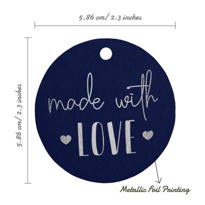 Etiquetas de Papel para Lembrancinhas com Texto 'Made with Love' em Foil Artesanal - Inkdotpot 50 Etiquetas Metalizadas / Azul - Prata