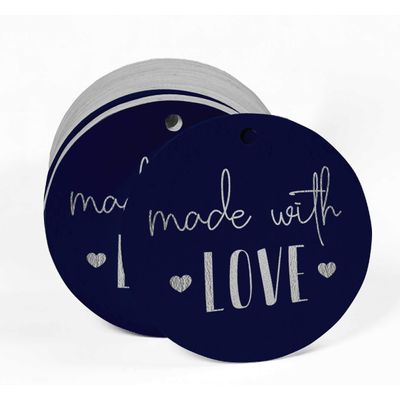 Etiquetas de Papel para Lembrancinhas com Texto 'Made with Love' em Foil Artesanal - Inkdotpot 50 Etiquetas Metalizadas / Azul - Prata