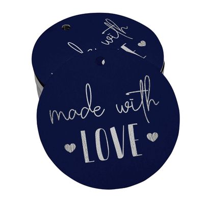 Etiquetas de Papel para Lembrancinhas com Texto 'Made with Love' em Foil Artesanal - Inkdotpot 50 Etiquetas Metalizadas / Azul - Prata