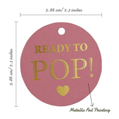 Etiquetas de Papel 'Ready To Pop' para Chá de Bebê, Lembrancinhas para Pendurar com Foil - Inkdotpot 50 Etiquetas Metalizadas / Rosa - Dourado