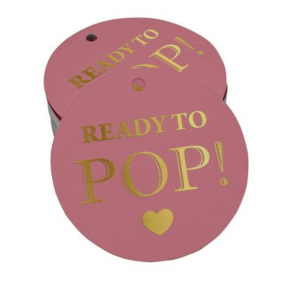 Etiquetas de Papel 'Ready To Pop' para Chá de Bebê, Lembrancinhas para Pendurar com Foil - Inkdotpot 50 Etiquetas Metalizadas / Rosa - Dourado