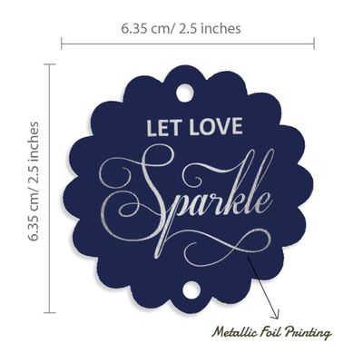 Etiquetas Pendentes para Garrafas de Casamento 'Let Love Sparkle' Metalizadas para Lembrancinhas - Inkdotpot 50 Etiquetas Metalizadas / Azul - Prata