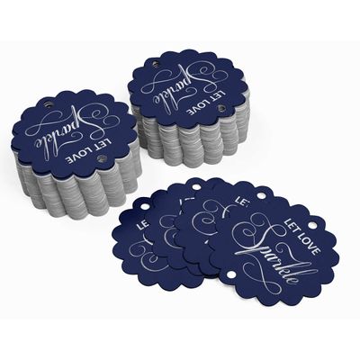 Etiquetas Pendentes para Garrafas de Casamento 'Let Love Sparkle' Metalizadas para Lembrancinhas - Inkdotpot 50 Etiquetas Metalizadas / Azul - Prata