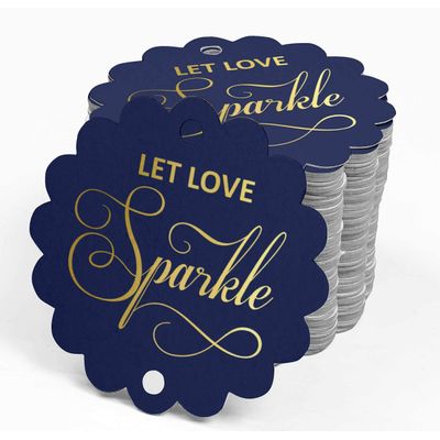 Etiquetas Pendentes para Garrafas de Casamento 'Let Love Sparkle' Metalizadas para Lembrancinhas - Inkdotpot 50 Etiquetas Metalizadas / Azul - Prata