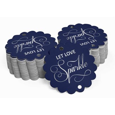 Etiquetas Pendentes para Garrafas de Casamento 'Let Love Sparkle' Metalizadas para Lembrancinhas - Inkdotpot 50 Etiquetas Metalizadas / Azul - Prata