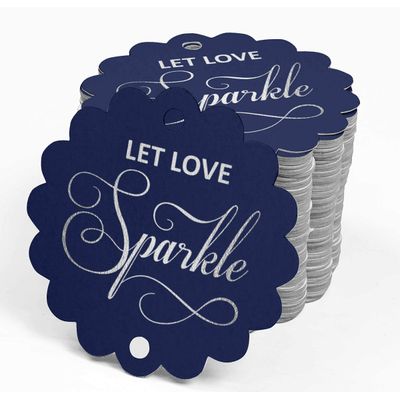 Etiquetas Pendentes para Garrafas de Casamento 'Let Love Sparkle' Metalizadas para Lembrancinhas - Inkdotpot 50 Etiquetas Metalizadas / Azul - Prata