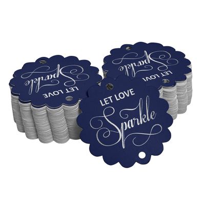 Etiquetas Pendentes para Garrafas de Casamento 'Let Love Sparkle' Metalizadas para Lembrancinhas - Inkdotpot 50 Etiquetas Metalizadas / Azul - Prata
