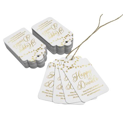 Etiquetas de Papel para Lembrancinhas 'Feliz Diwali' com Papel Metalizado para Artesanato, para Pendurar - Inkdotpot 50 Etiquetas Metalizadas / Branco - Prata