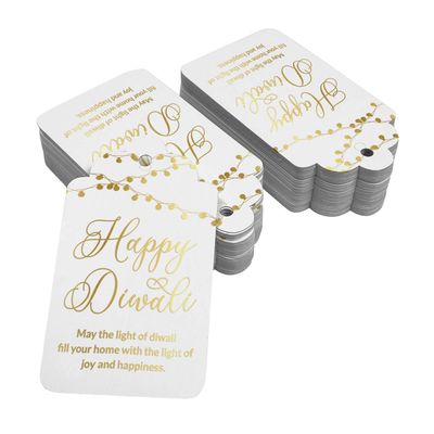 Etiquetas de Papel para Lembrancinhas 'Feliz Diwali' com Papel Metalizado para Artesanato, para Pendurar - Inkdotpot 50 Etiquetas Metalizadas / Branco - Prata