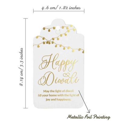 Etiquetas de Papel para Lembrancinhas 'Feliz Diwali' com Papel Metalizado para Artesanato, para Pendurar - Inkdotpot 50 Etiquetas Metalizadas / Branco - Prata