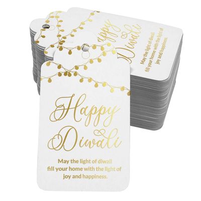 Etiquetas de Papel para Lembrancinhas 'Feliz Diwali' com Papel Metalizado para Artesanato, para Pendurar - Inkdotpot 50 Etiquetas Metalizadas / Branco - Prata
