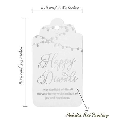 Etiquetas de Papel para Lembrancinhas 'Feliz Diwali' com Papel Metalizado para Artesanato, para Pendurar - Inkdotpot 50 Etiquetas Metalizadas / Branco - Prata