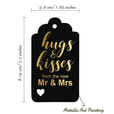 Etiquetas Pendentes Metalizadas para Lembrancinhas de Garrafa de Casamento 'Abraços e Beijos' - Inkdotpot 50 Etiquetas Metalizadas / Preto - Ouro Rosé