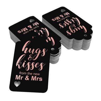 Etiquetas Pendentes Metalizadas para Lembrancinhas de Garrafa de Casamento 'Abraços e Beijos' - Inkdotpot 50 Etiquetas Metalizadas / Preto - Ouro Rosé