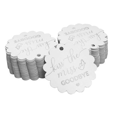 Tags de Papel para Lembrancinha de Chá de Noiva "Dê um Beijo de Despedida" com Acabamento Metalizado para Pendurar - Inkdotpot 50 Etiquetas Metalizadas / Branco - Prata
