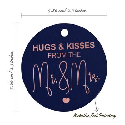 Tag para Garrafa de Lembrancinha de Casamento com Folheado "Beijos e Abraços do Casamento" - Inkdotpot 50 Etiquetas Metalizadas / Azul - Ouro Rosé