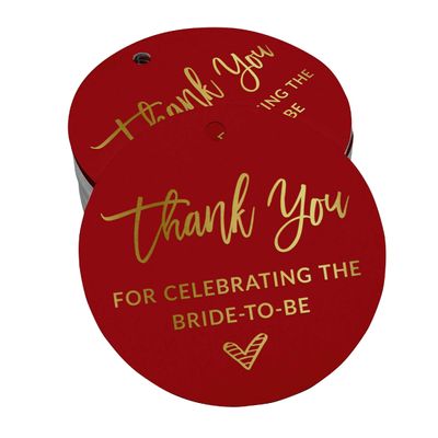 Tags de Papel com Acabamento em Foil 'Obrigada por Celebrar a Futura Noiva' para Lembrancinha de Chá de Noiva - Inkdotpot 50 Etiquetas Metalizadas / Vermelho - Prata