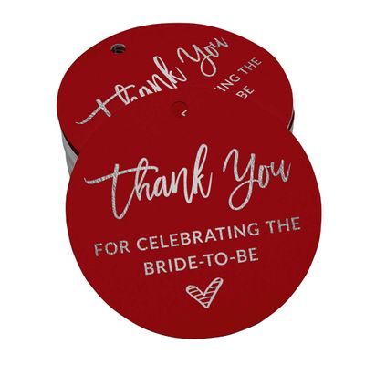 Tags de Papel com Acabamento em Foil 'Obrigada por Celebrar a Futura Noiva' para Lembrancinha de Chá de Noiva - Inkdotpot 50 Etiquetas Metalizadas / Vermelho - Prata